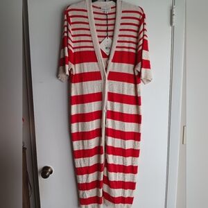 Ava & Viv Red and Cream Striped Cardigan